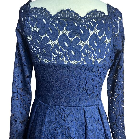 Missmay Navy Blue Lace Long Sleeve Cocktail Dress L Women Elegant Fit Homecoming - Picture 4 of 16
